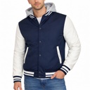 Navy/White Medium Men's Hooded Varsity Jacket w/ Detachable Hood